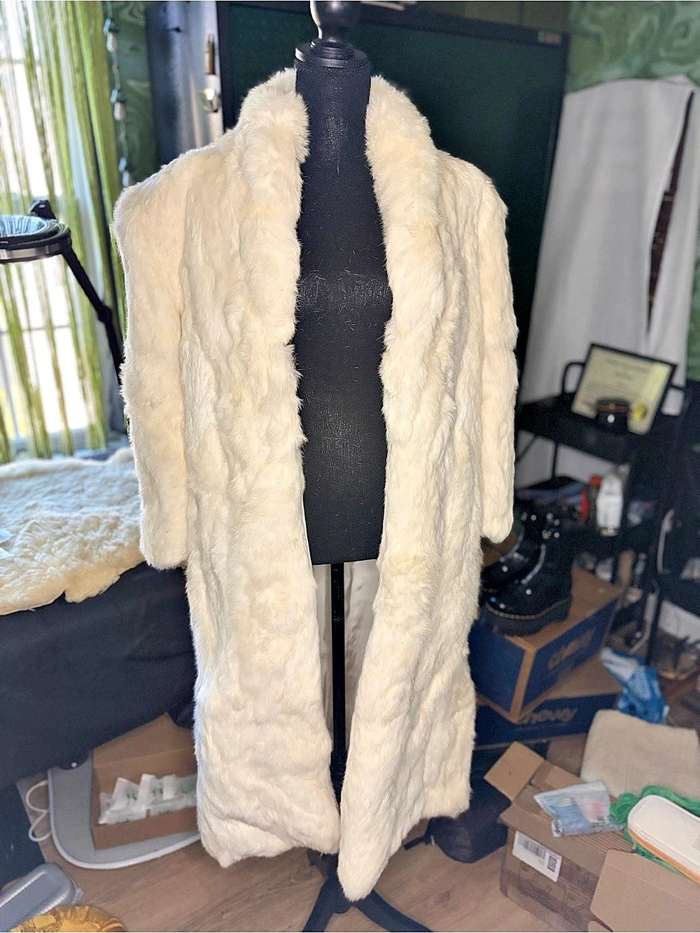Full Length White Rabbit Fur Coat